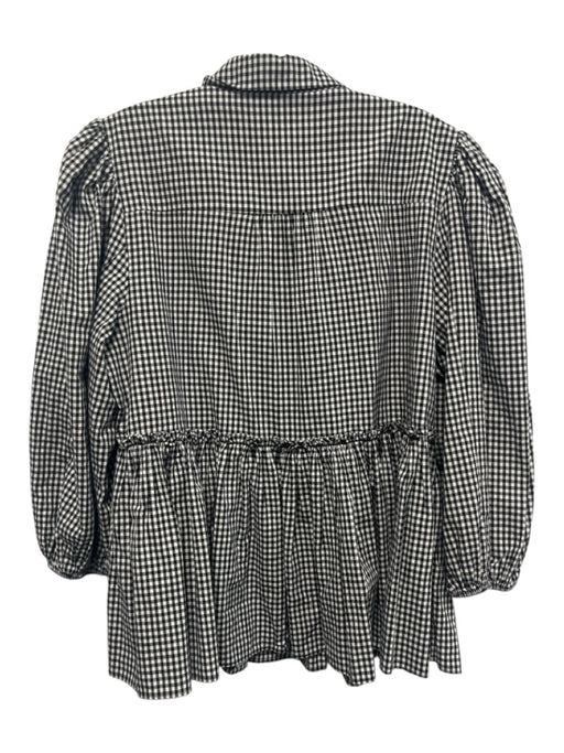 Cinq a Sept Size M Black & White Cotton Gingham 3/4 Balloon Sleeve Button Up Top Black & White / M