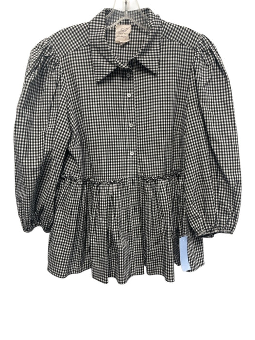 Cinq a Sept Size M Black & White Cotton Gingham 3/4 Balloon Sleeve Button Up Top Black & White / M