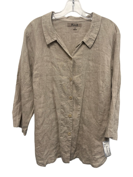 Flax Size M Beige Linen 3/4 Sleeve Button Up Collared Shirt Top Beige / M