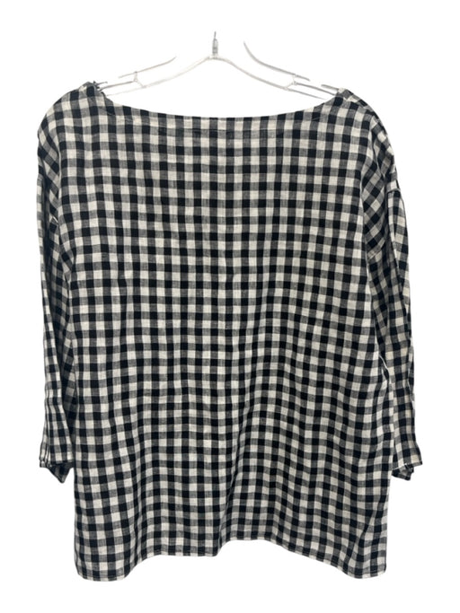 Eileen Fisher Size S White & Black Linen Gingham 3/4 Sleeve Boat Neck Top White & Black / S