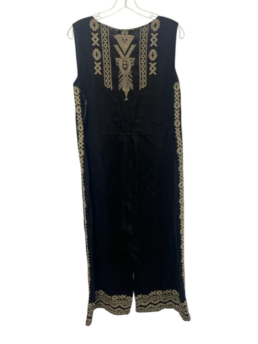 Johnny Was Size L Black & Beige Missing Fabric Tag Sleeveless Wide Leg Jumpsuit Black & Beige / L