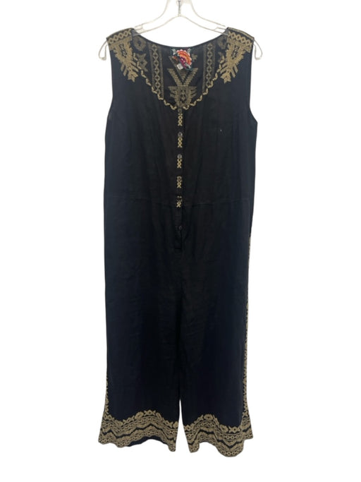 Johnny Was Size L Black & Beige Missing Fabric Tag Sleeveless Wide Leg Jumpsuit Black & Beige / L