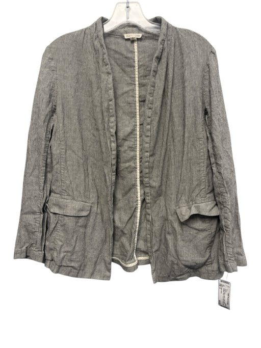 Eileen Fisher Size S Cream White & Black Cotton Blend Pinstripe Shirt Jacket Cream White & Black / S