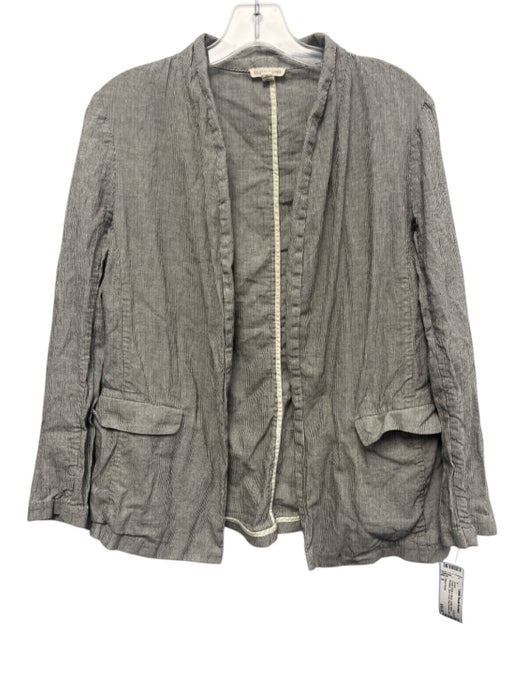 Eileen Fisher Size S Cream White & Black Cotton Blend Pinstripe Shirt Jacket Cream White & Black / S