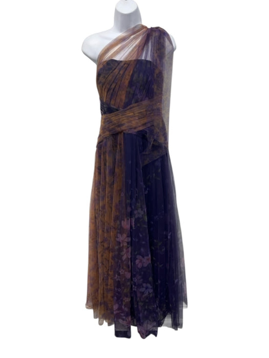 Marchesa Notte Size 8 Purple Multi Nylon Mesh Overlay Halter Sleeveless Gown Purple Multi / 8