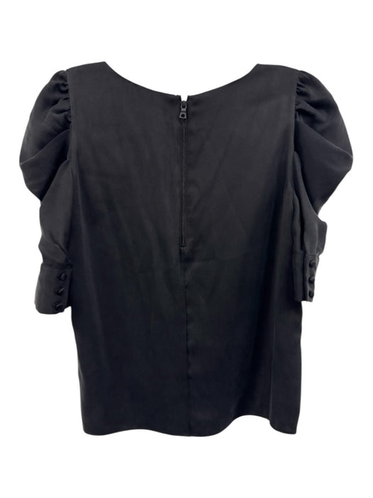 Alice + Olivia Size XS Black Silk Blend Zip Back Puff Sleeve 1/2 Arm Top Black / XS
