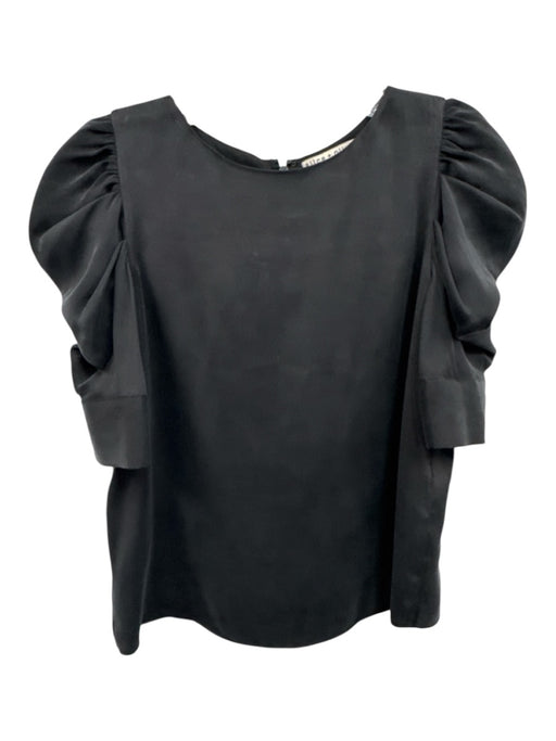 Alice + Olivia Size XS Black Silk Blend Zip Back Puff Sleeve 1/2 Arm Top Black / XS