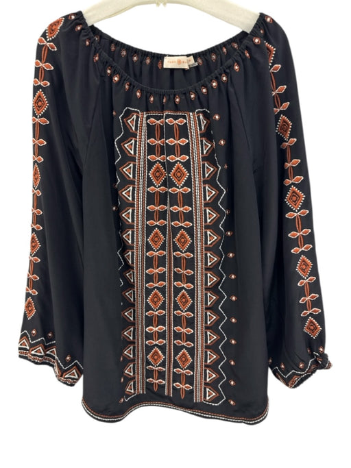 Tory Burch Size 10 Black Multi Silk Embroidered Off Shoulder Top Black Multi / 10