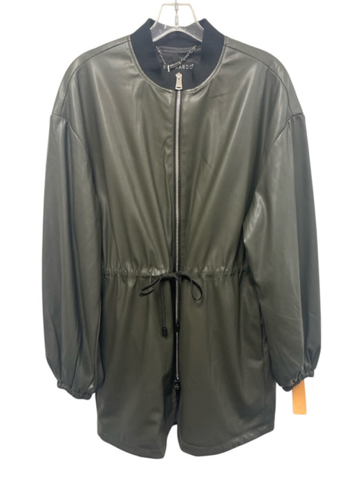 Bernardo Size S Dark Green PU Leather Zip Front Long Balloon Sleeve Jacket Dark Green / S