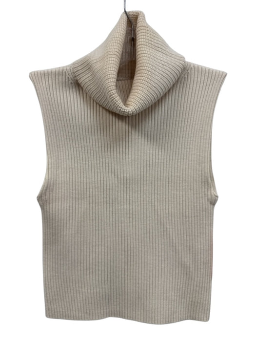 Alice + Olivia Size XS Ecru Wool Blend Turtle Neck Ribbed Sleeveless Top Ecru / XS
