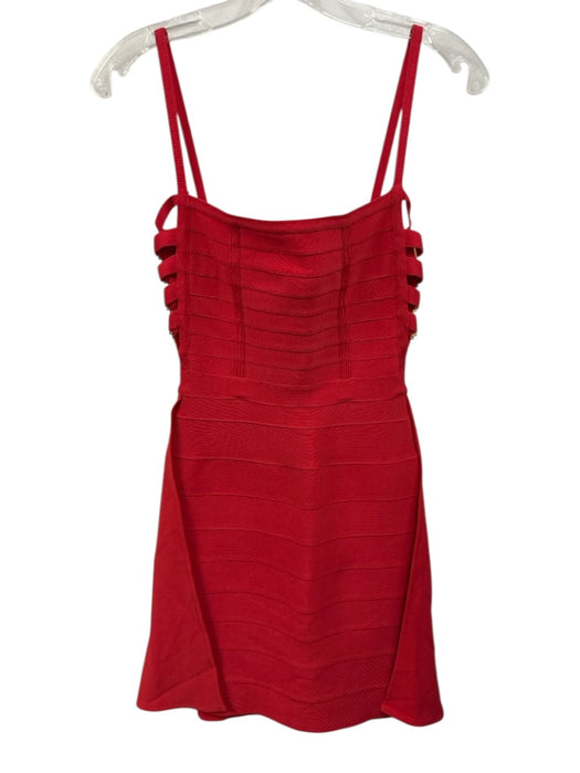 Herve Leger Size S Red Rayon Blend Bandage Strap Mini Gold Tone Hardware Dress Red / S