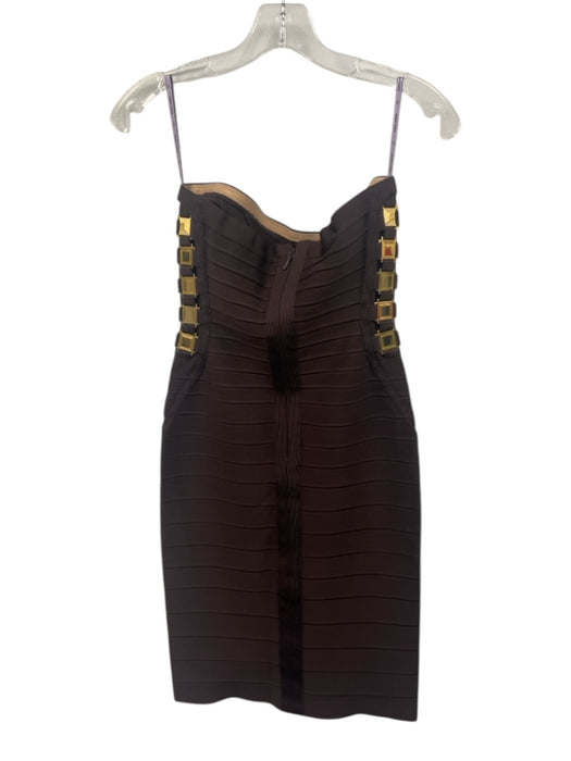 Herve Leger Size S Dark Brown Rayon Blend Bandage Sleeveless Mini Dress Dark Brown / S