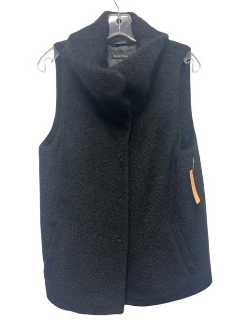 Eileen Fisher Size M Black Wool Blend Button Front Pockets high neck Coat Black / M
