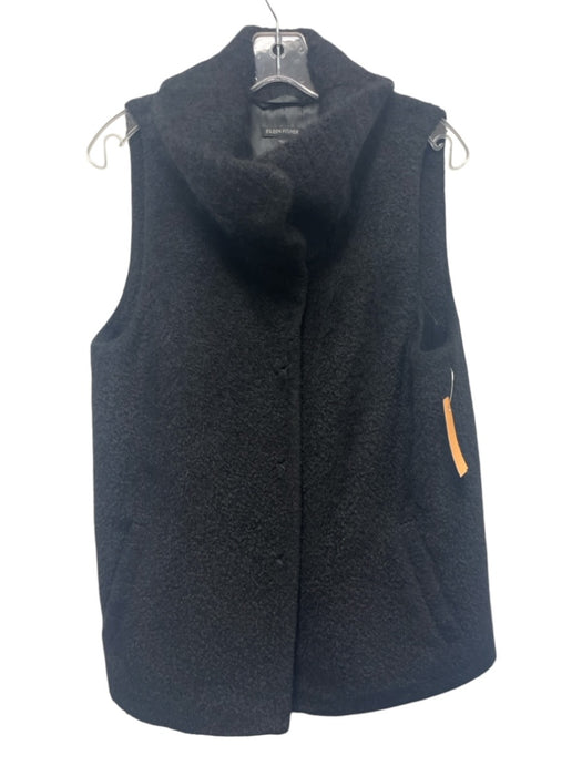 Eileen Fisher Size M Black Wool Blend Button Front Pockets high neck Coat Black / M