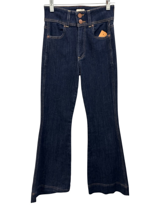 Alice + Olivia Jeans Size 25 Dark Wash Cotton Blend Zip & Button Flare Jeans Dark Wash / 25