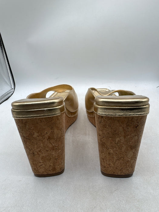 Jimmy Choo Shoe Size 41 Gold Leather Metallic Mule Cork Heel Platform Wedges