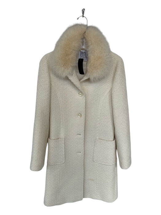 Bill Blass Size 2 Cream Wool Blend Faux Fur Collar Basket Weave Coat Cream / 2