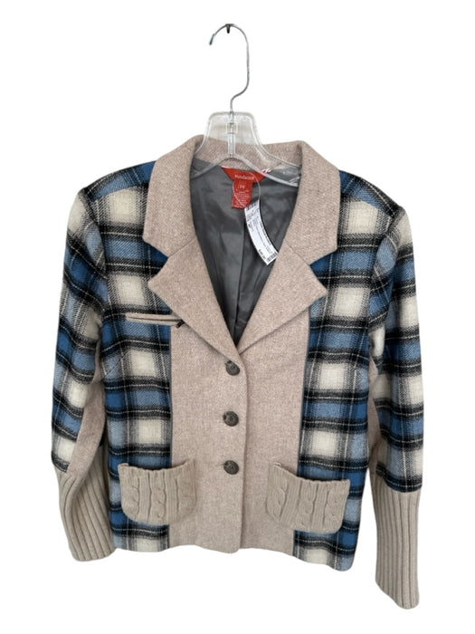 Sundance Size 4P Taupe & Blue Wool Blend Plaid Buttons Jacket Taupe & Blue / 4P