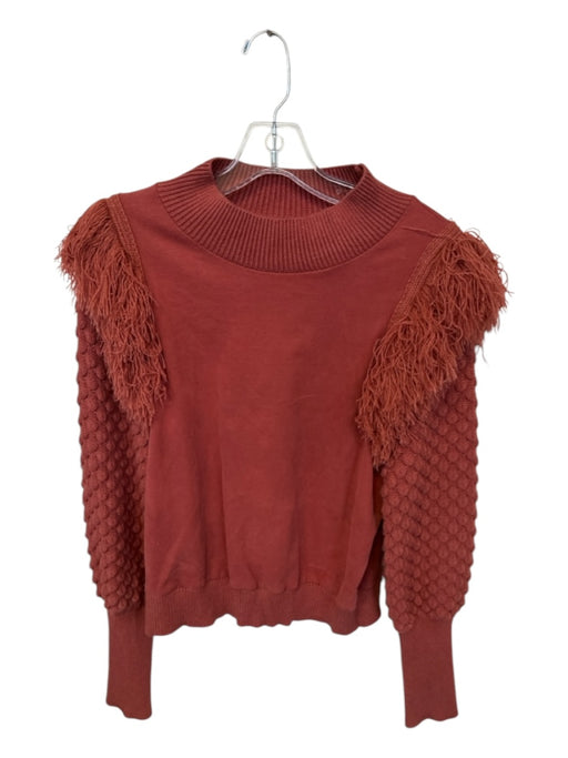 Dolan Size M Rust Rayon Blend Fringe Long Sleeve Mock Neck Sweater Rust / M