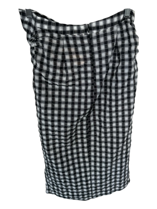Zara Size S Black & White Cotton Blend Back Zip Checkered Front Tie Midi Skirt Black & White / S