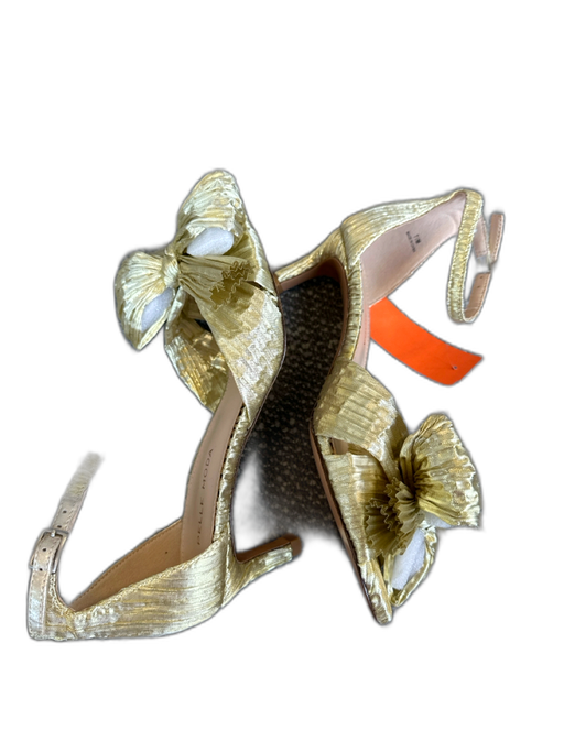 Pelle Moda Shoe Size 7.5 Gold Canvas Kitten Heel Bow Ankle Strap Sandals Gold / 7.5