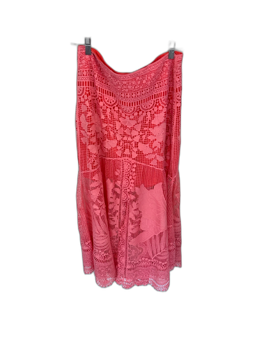 Farm Rio Size M Coral Pink Viscose Back Zip Embroidered Flowers Maxi Skirt Coral Pink / M