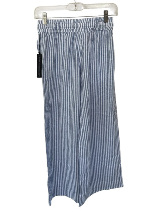 Tahari Size XS Blue & White Linen Blend Striped Drawstring Waist Wide Leg Pants Blue & White / XS