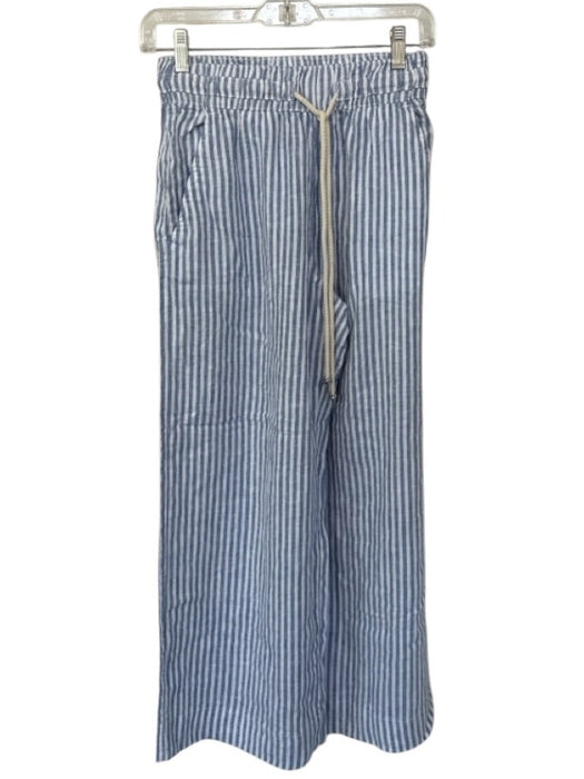 Tahari Size XS Blue & White Linen Blend Striped Drawstring Waist Wide Leg Pants Blue & White / XS