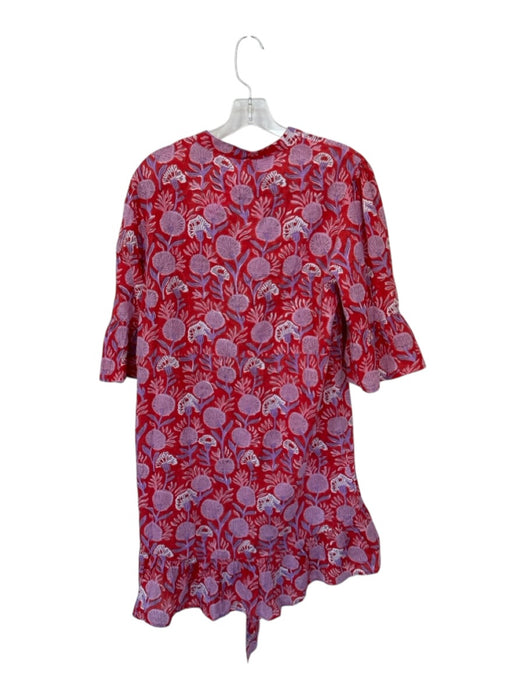 Perry Walker Size 4 Red & Purple Cotton Button Down Ruffle Detail Floral Dress Red & Purple / 4
