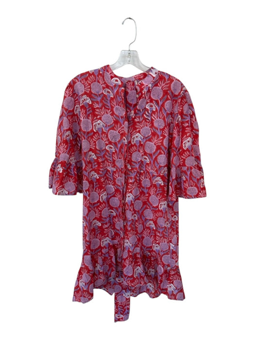 Perry Walker Size 4 Red & Purple Cotton Button Down Ruffle Detail Floral Dress Red & Purple / 4