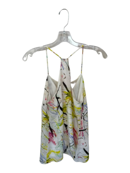 Milly Size 4 White & Multi Silk Spaghetti Strap Mesh Detail Abstract Pattern Top White & Multi / 4