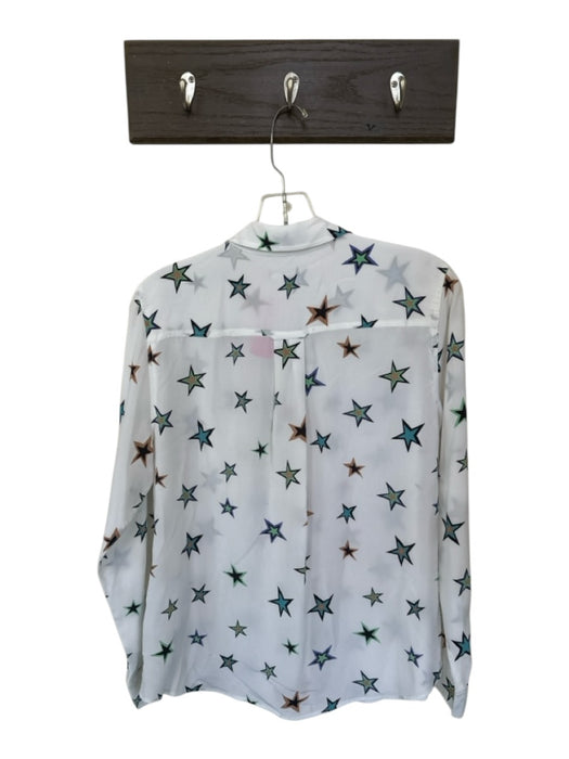Rails Size M White & Blue Silk Collar Star Button Down Long Sleeve Top White & Blue / M