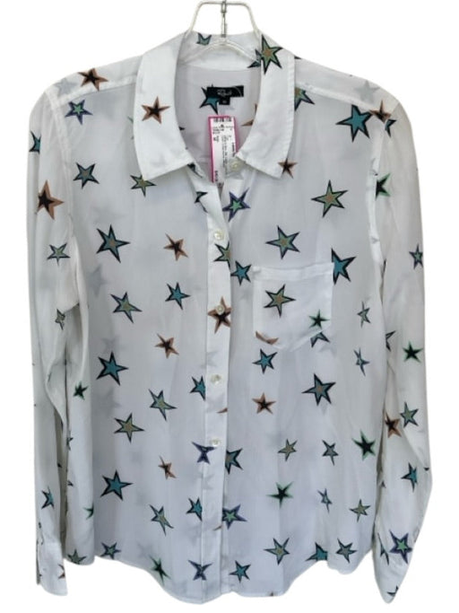 Rails Size M White & Blue Silk Collar Star Button Down Long Sleeve Top White & Blue / M
