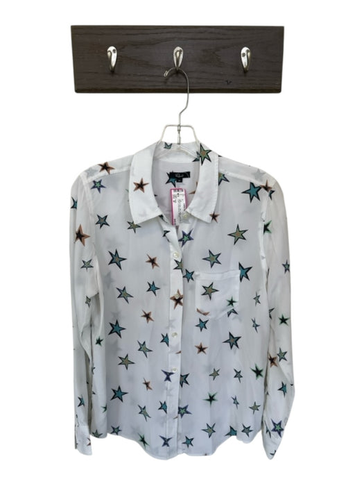 Rails Size M White & Blue Silk Collar Star Button Down Long Sleeve Top White & Blue / M