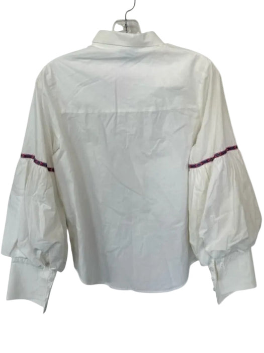 TheShirt Size M White Cotton Long puff sleeve Collar Button Up Top White / M