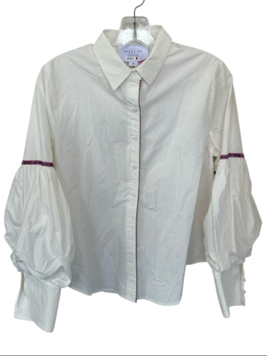 TheShirt Size M White Cotton Long puff sleeve Collar Button Up Top White / M