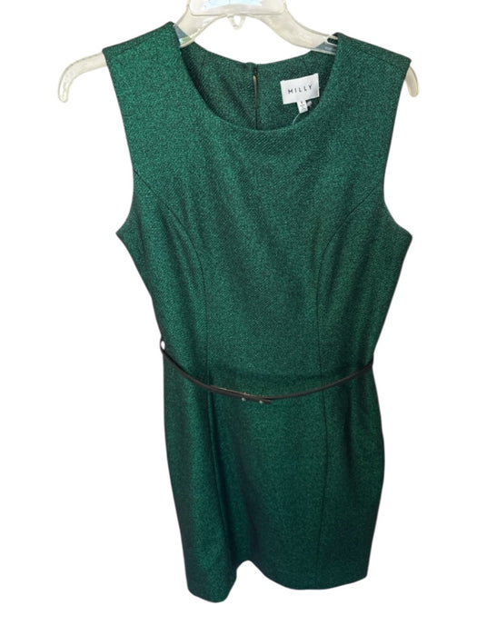 Milly Size 8 Green & Black Virgin Wool Blend Sleeveless Belted Back Zip Dress Green & Black / 8