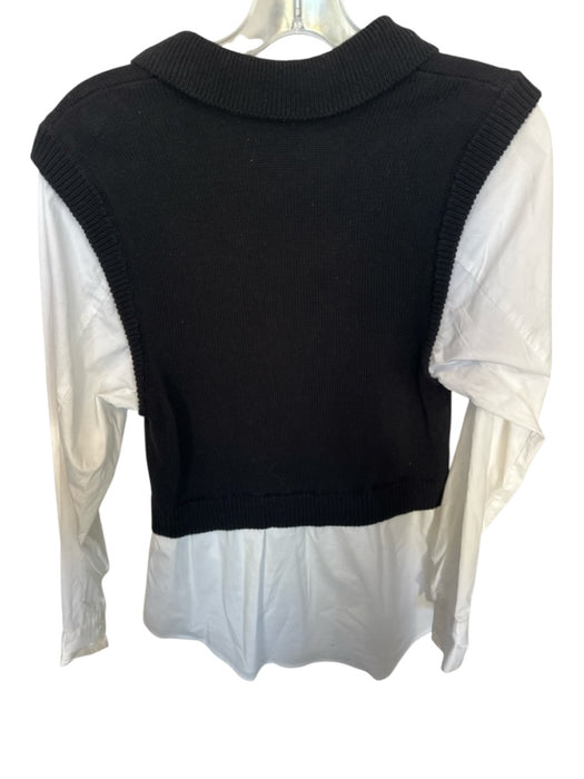 Pistola Size M Black & White Cotton Blend Long Sleeve Collar Shirt Combo Sweater Black & White / M