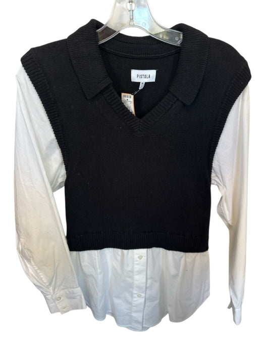 Pistola Size M Black & White Cotton Blend Long Sleeve Collar Shirt Combo Sweater Black & White / M