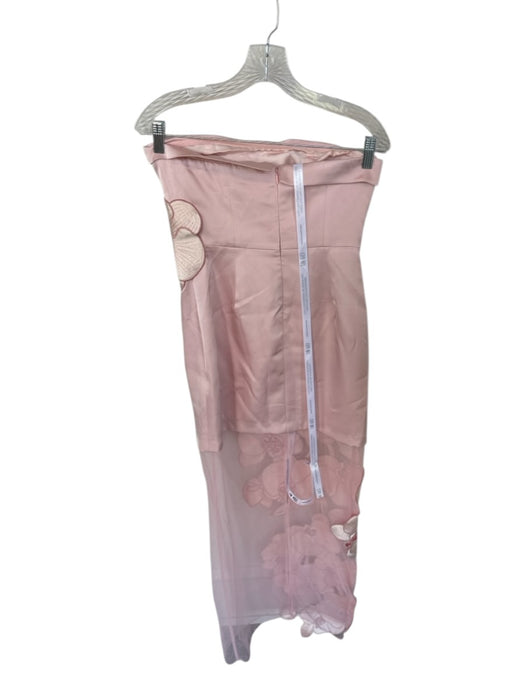 JW PEI Size 4 Pink Polyester Blend Satin Orchids Mesh Strapless Gown Pink / 4