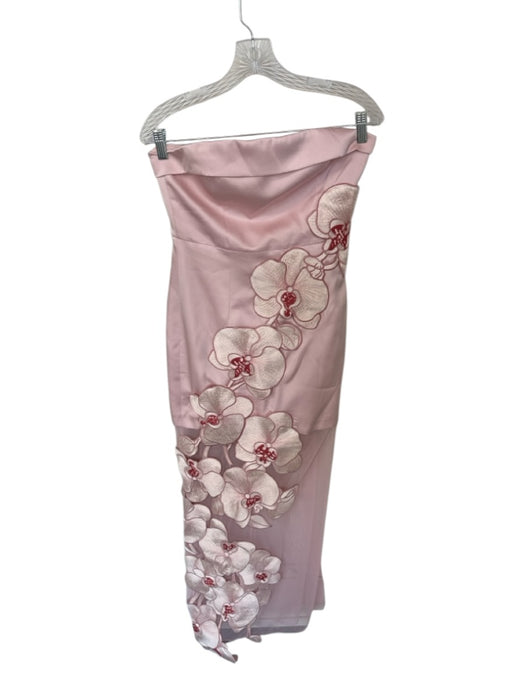 JW PEI Size 4 Pink Polyester Blend Satin Orchids Mesh Strapless Gown Pink / 4