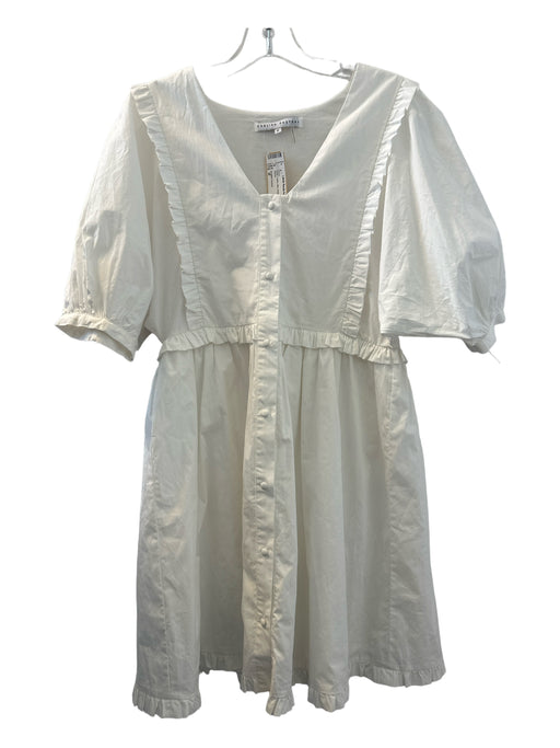 English Factory Size M White Cotton Mini Button Up Ruffle Puff Sleeve Dress White / M