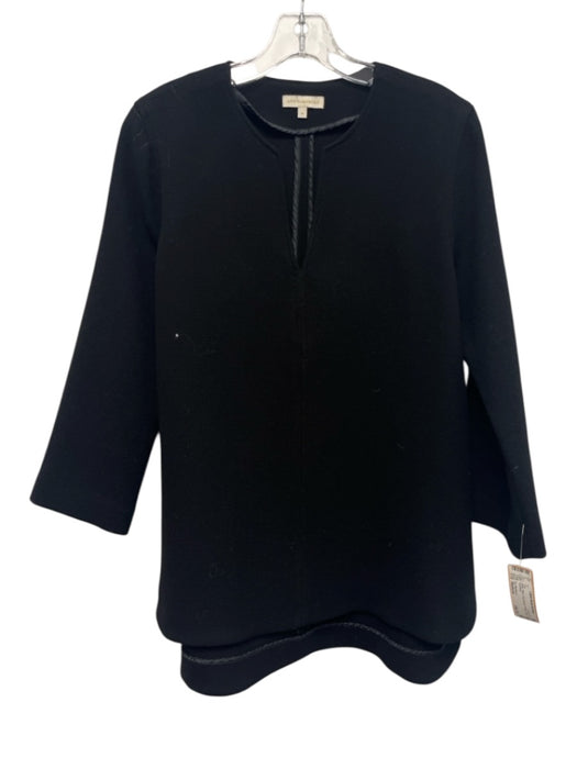 Ann Mashburn Size Medium Black Wool Long Sleeve V Neck Tunic Top Black / Medium