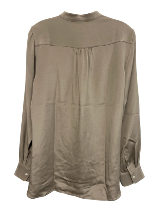 Ann Mashburn Size Large Taupe Gray Silk Long Sleeve Half Button Satin Tunic Top Taupe Gray / Large