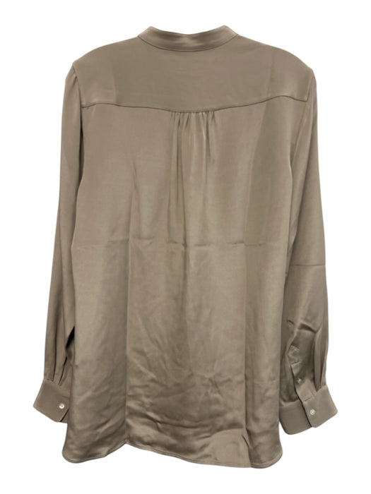 Ann Mashburn Size Large Taupe Gray Silk Long Sleeve Half Button Satin Tunic Top Taupe Gray / Large
