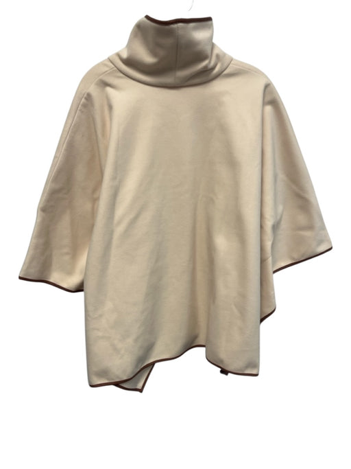 Tuckernuck Cream & Brown Polyester Blend Half Sleeve Piping Chimney Neck Poncho Cream & Brown / One Size