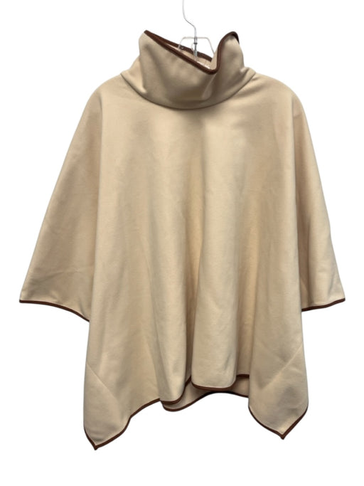 Tuckernuck Cream & Brown Polyester Blend Half Sleeve Piping Chimney Neck Poncho Cream & Brown / One Size