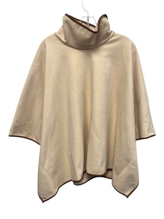 Tuckernuck Cream & Brown Polyester Blend Half Sleeve Piping Chimney Neck Poncho Cream & Brown / One Size