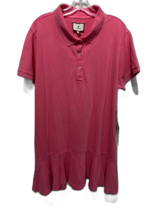 Tuckernuck Size L Coral Pink Cotton Short Sleeve Collar Polo Ruffle Hem Dress Coral Pink / L