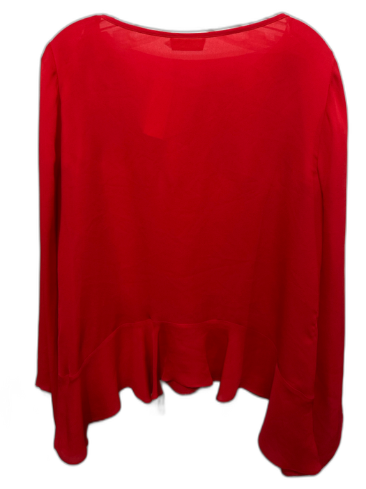 Ramy Brook Size Est M Red Silk Semi Sheer Long Sleeve Draped Flowy Top Red / Est M